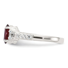 Sterling Silver Polished Garnet and CZ Ring