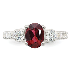 Sterling Silver Polished Garnet and CZ Ring