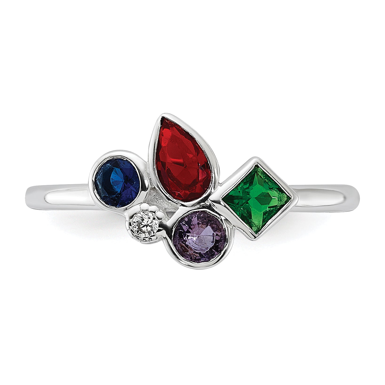 Sterling Silver E-coated Multi Color CZ Ring