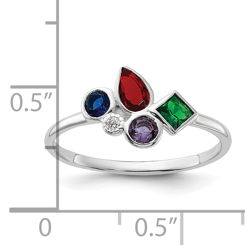 Sterling Silver E-coated Multi Color CZ Ring