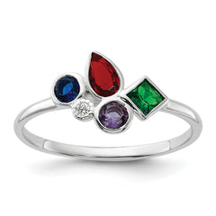 Sterling Silver E-coated Multi Color CZ Ring