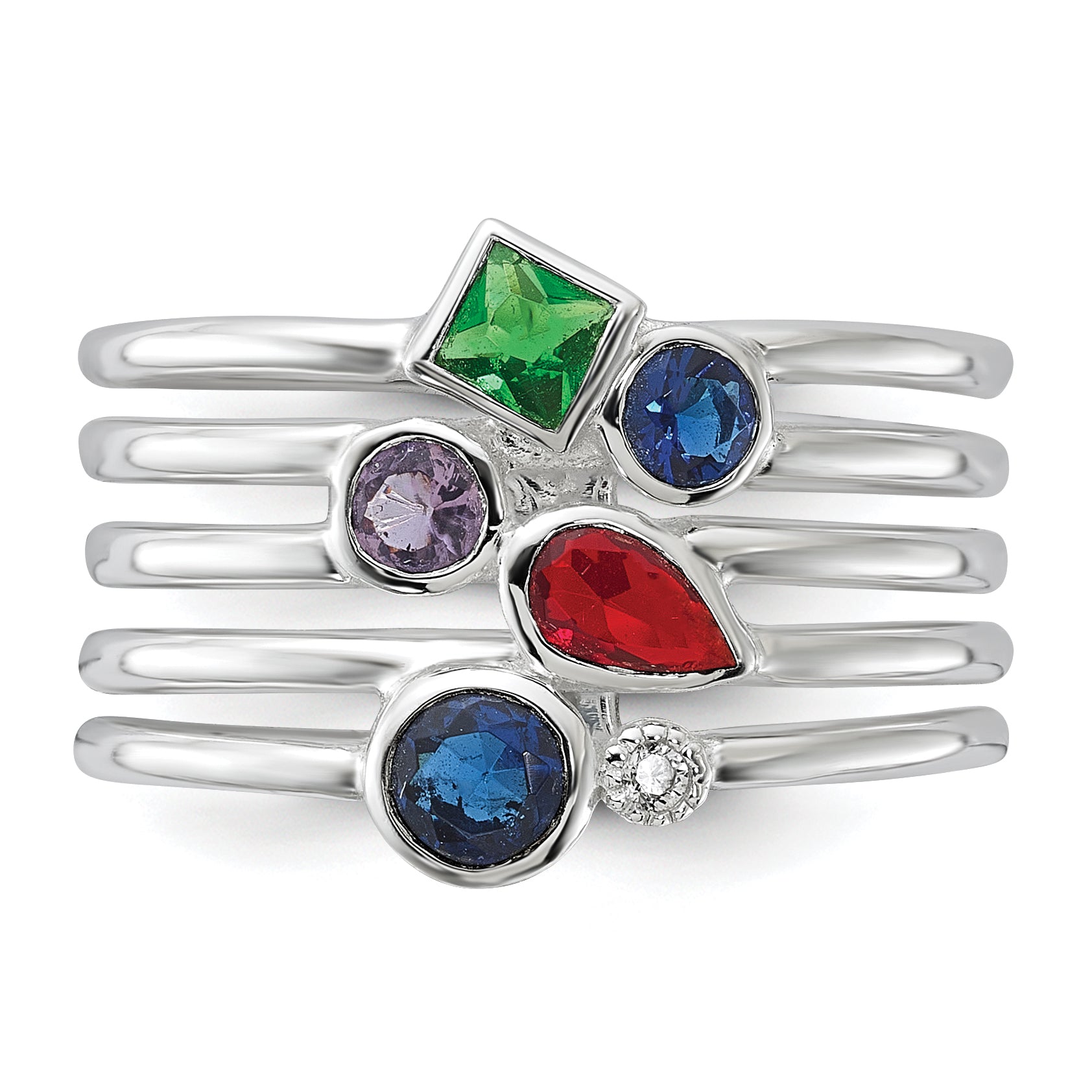 Sterling Silver E-coated Multi Color CZ Ring