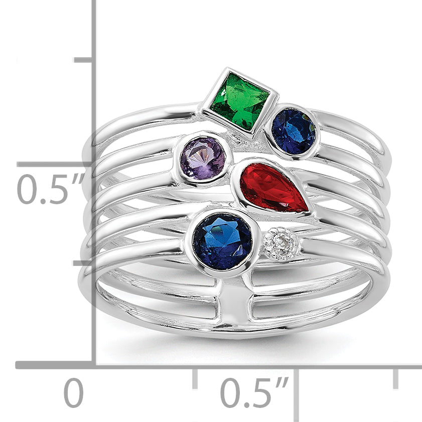 Sterling Silver E-coated Multi Color CZ Ring