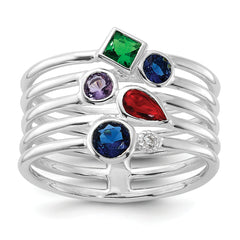 Sterling Silver E-coated Multi Color CZ Ring