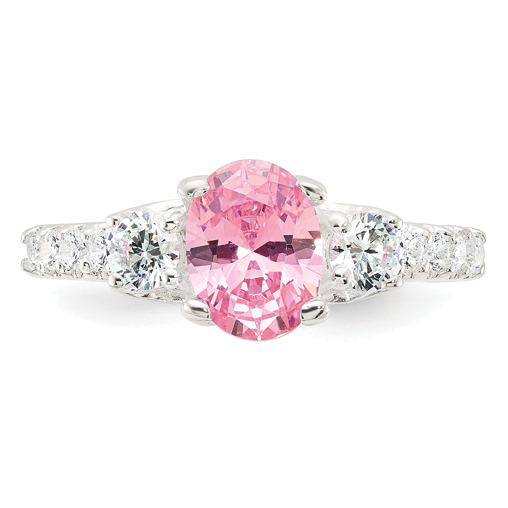 Sterling Silver Polished Pink and White CZ Ring