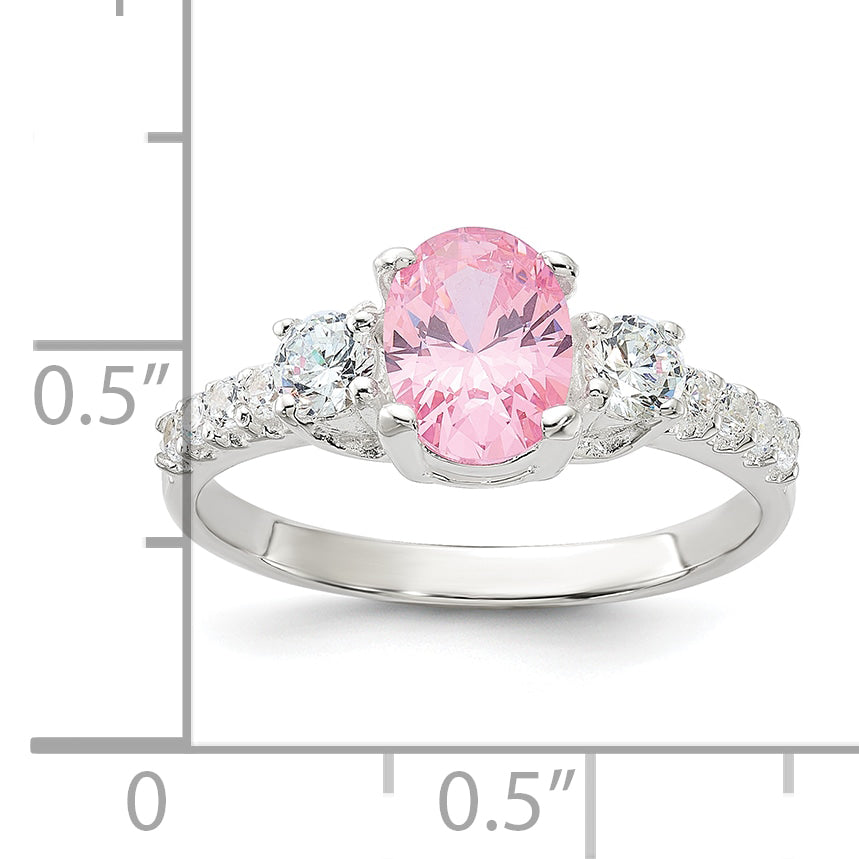 Sterling Silver Polished Pink and White CZ Ring