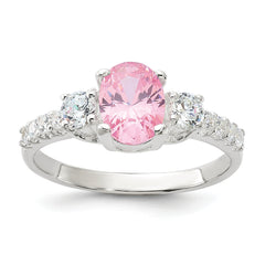 Sterling Silver Polished Pink and White CZ Ring