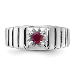 Sterling Silver Rhodium-plated African Ruby Men's Ring