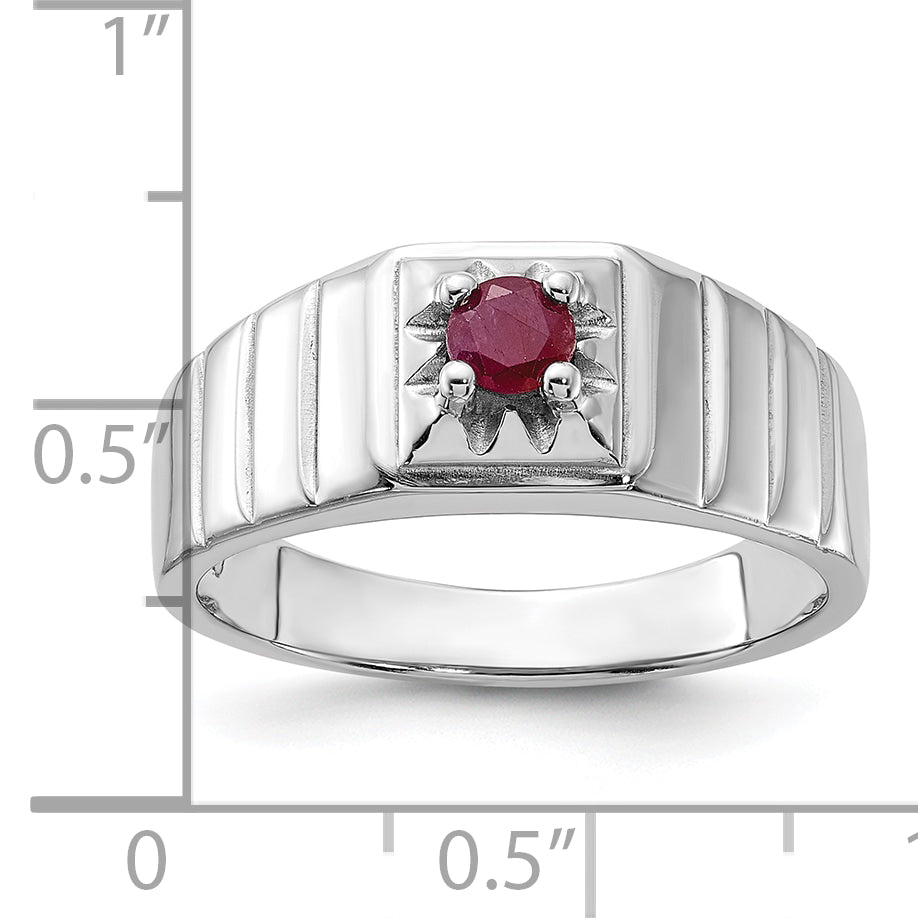 Sterling Silver Rhodium-plated African Ruby Men's Ring