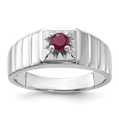 Sterling Silver Rhodium-plated African Ruby Men's Ring