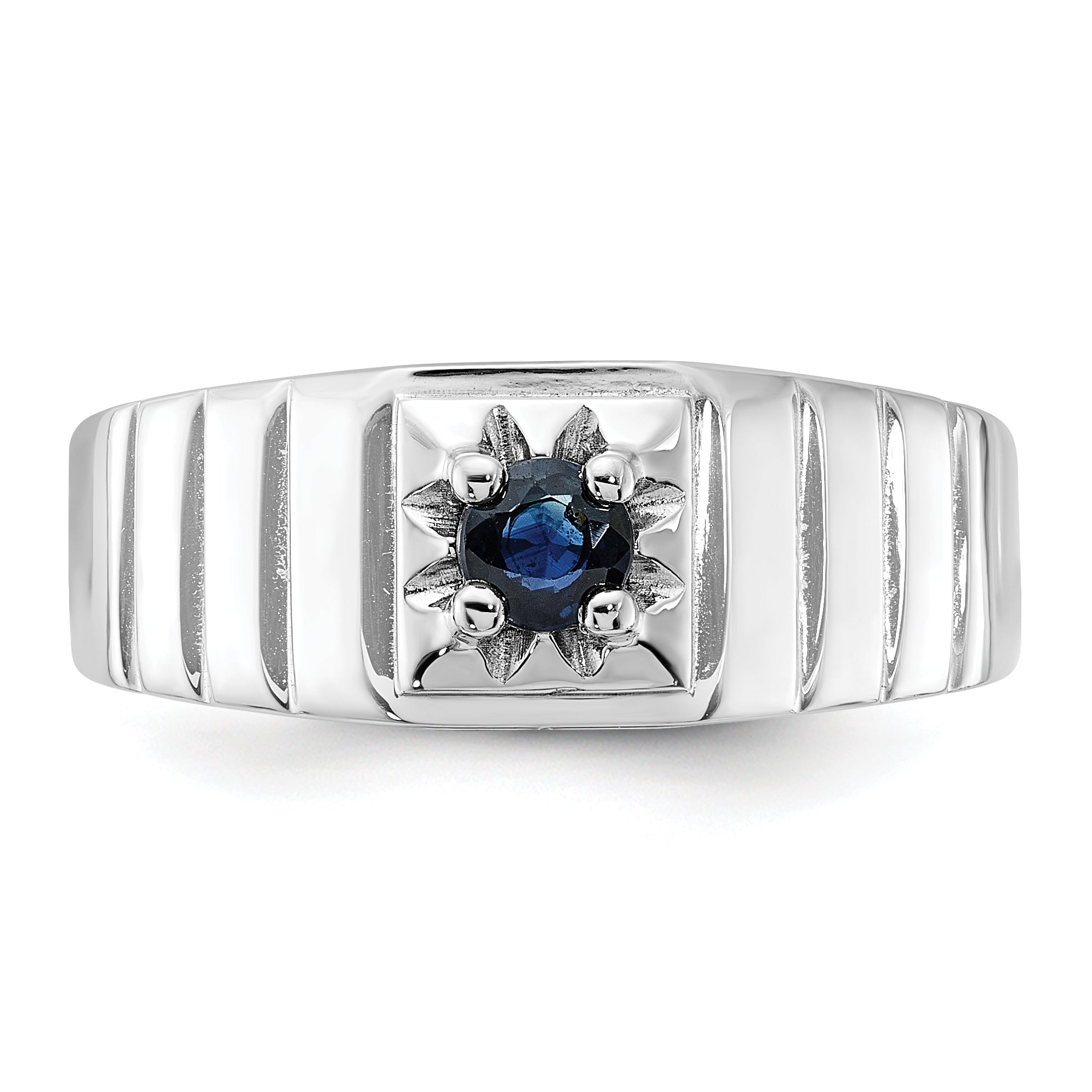 Sterling Silver Rhodium-plated Dark Blue Sapphire Men's Ring