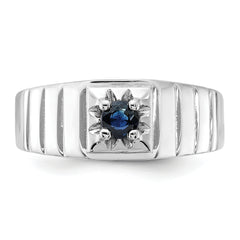 Sterling Silver Rhodium-plated Dark Blue Sapphire Men's Ring