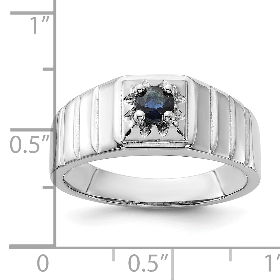 Sterling Silver Rhodium-plated Dark Blue Sapphire Men's Ring