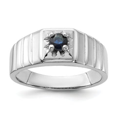 Sterling Silver Rhodium-plated Dark Blue Sapphire Men's Ring