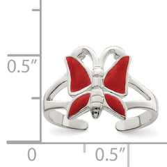 Sterling Silver Antiqued Red Enameled Butterfly Toe Ring