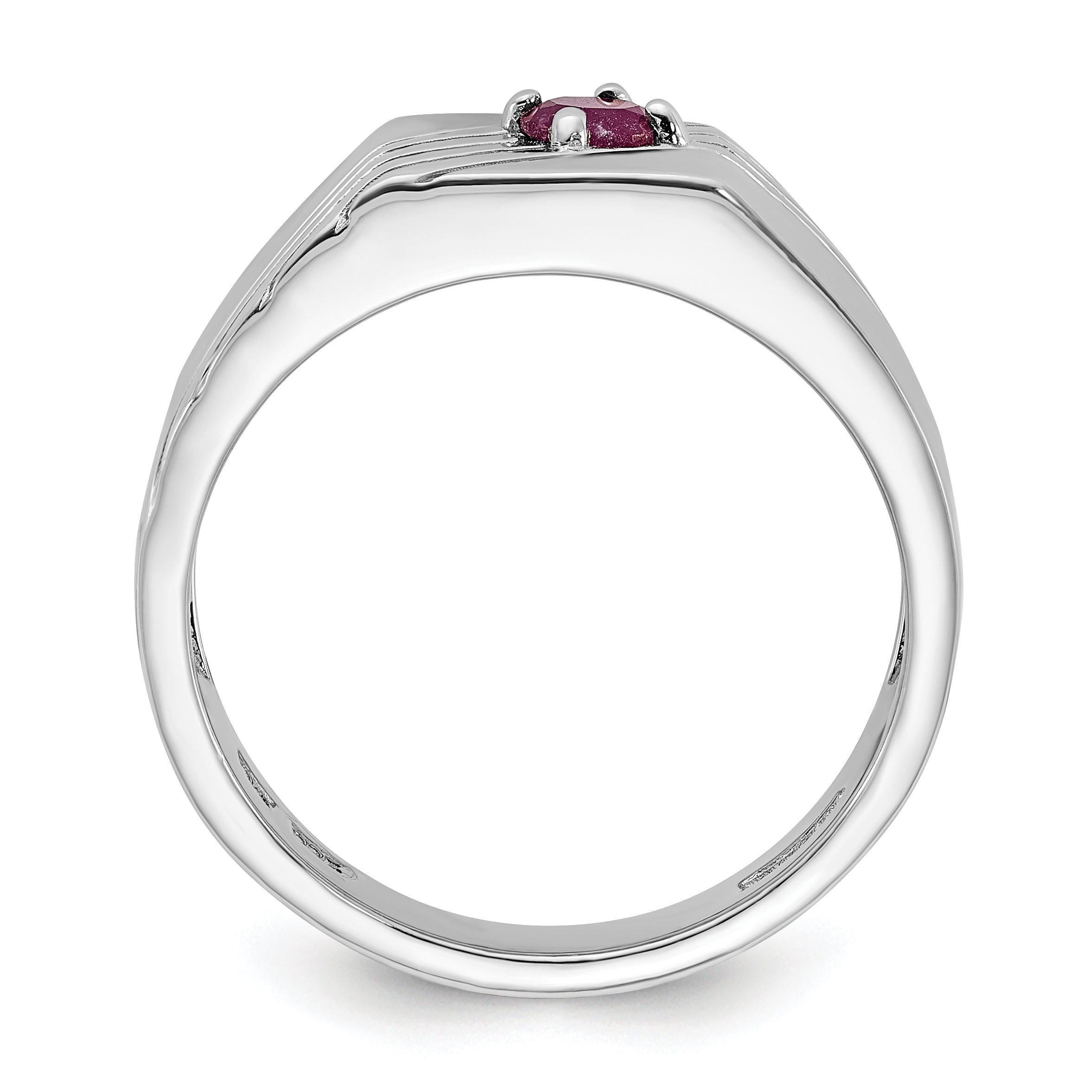 Sterling Silver Rhodium-plated African Ruby Signet Men's Ring