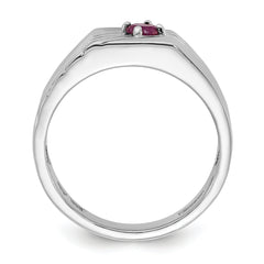 Sterling Silver Rhodium-plated African Ruby Signet Men's Ring