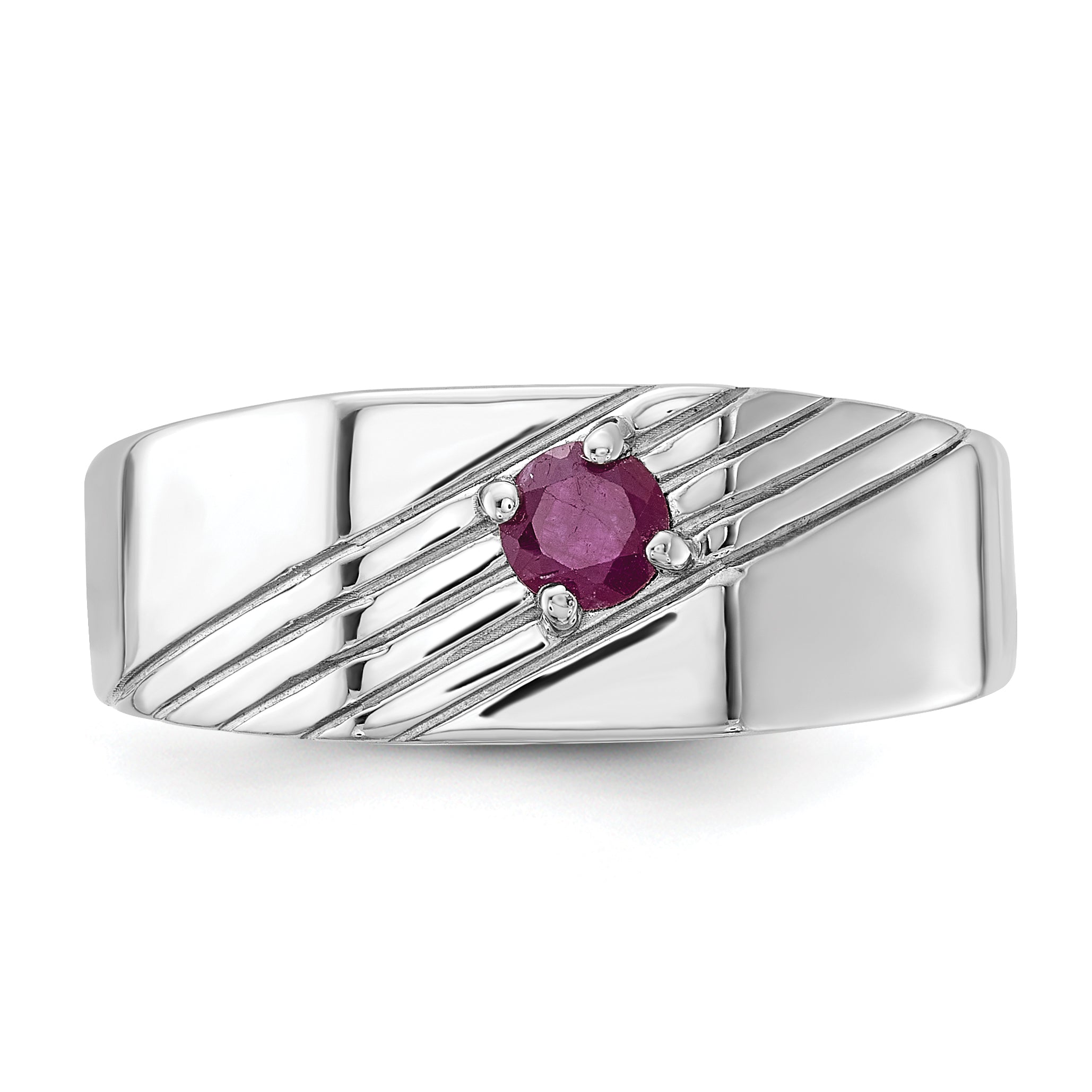 Sterling Silver Rhodium-plated African Ruby Signet Men's Ring