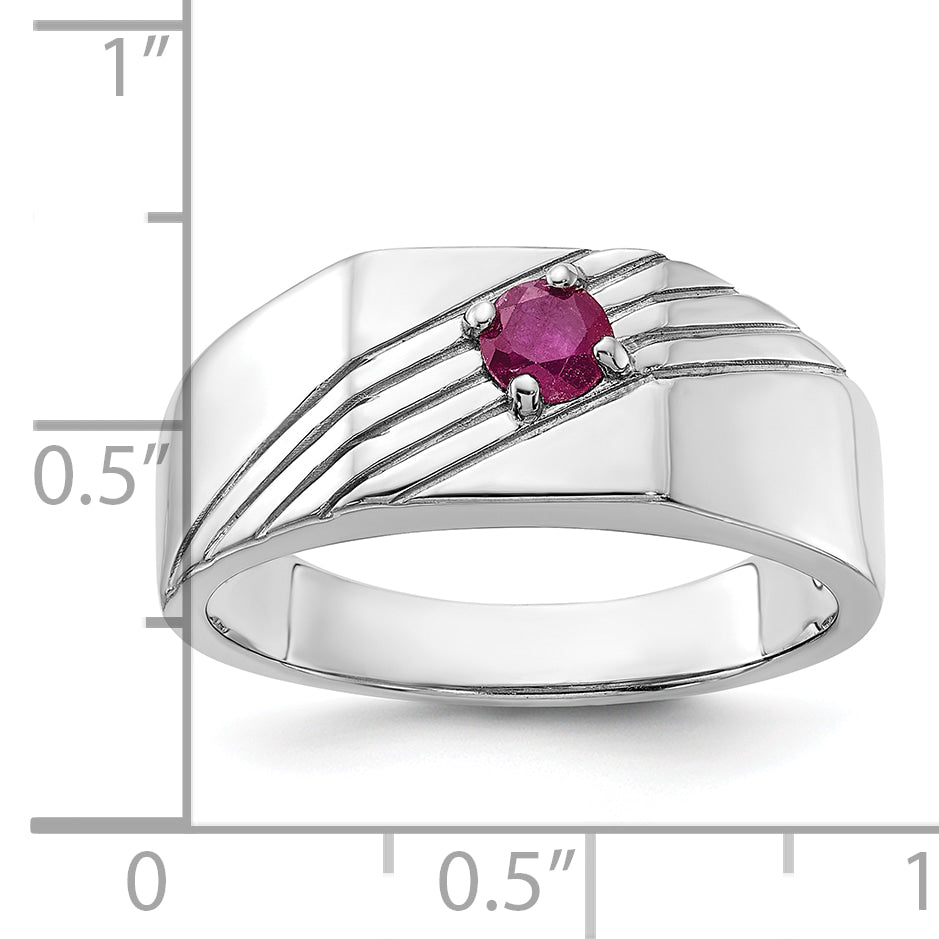 Sterling Silver Rhodium-plated African Ruby Signet Men's Ring