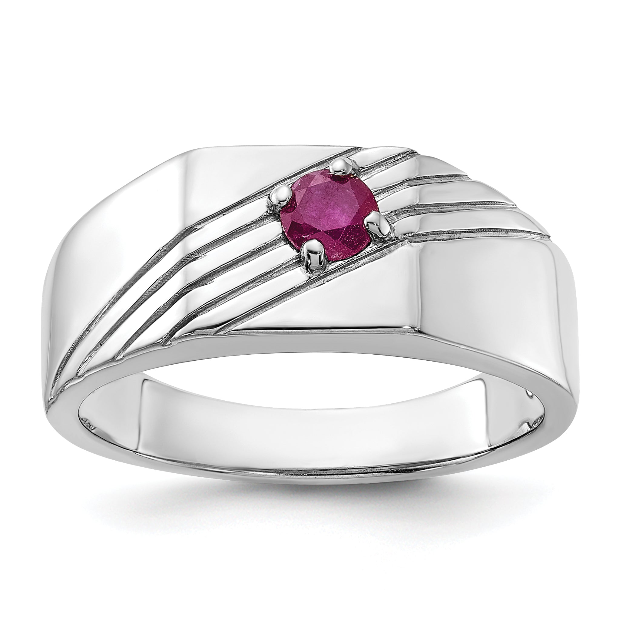 Sterling Silver Rhodium-plated African Ruby Signet Men's Ring