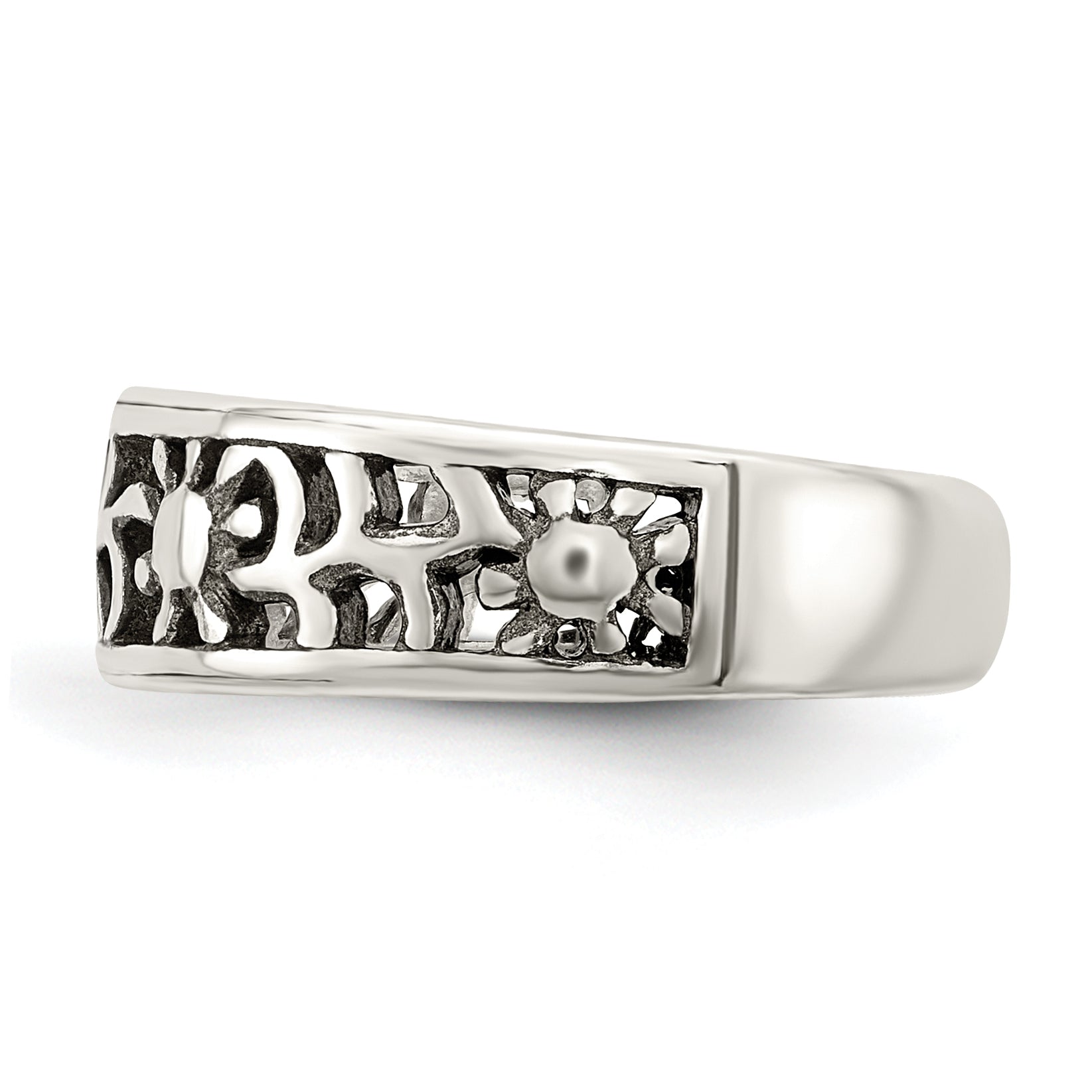 Sterling Silver Antiqued Floral Toe Ring