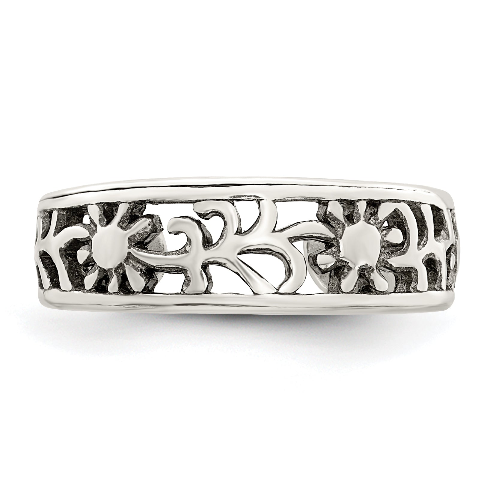 Sterling Silver Antiqued Floral Toe Ring