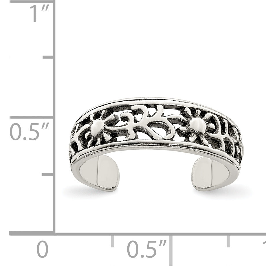 Sterling Silver Antiqued Floral Toe Ring