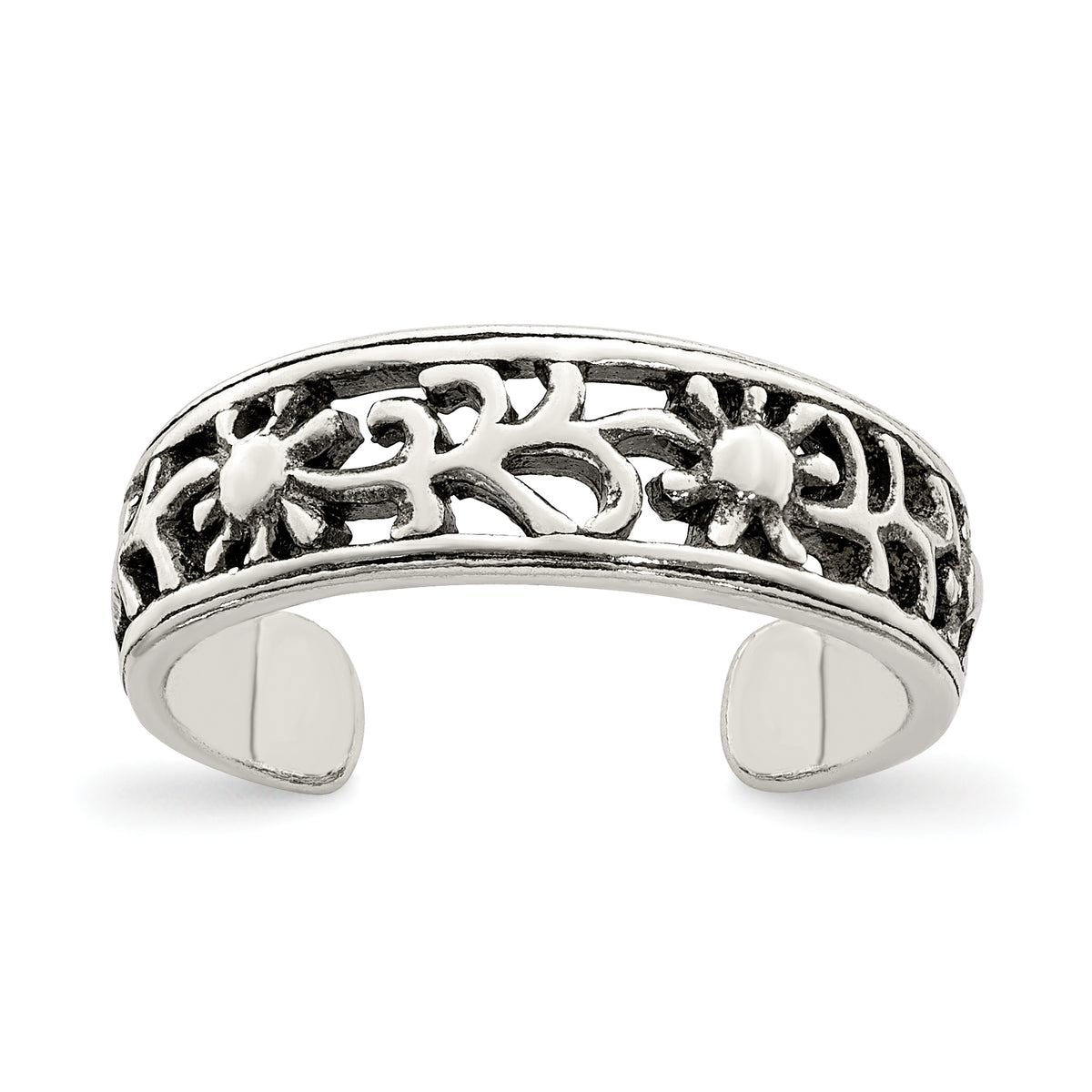 Sterling Silver Antiqued Floral Toe Ring