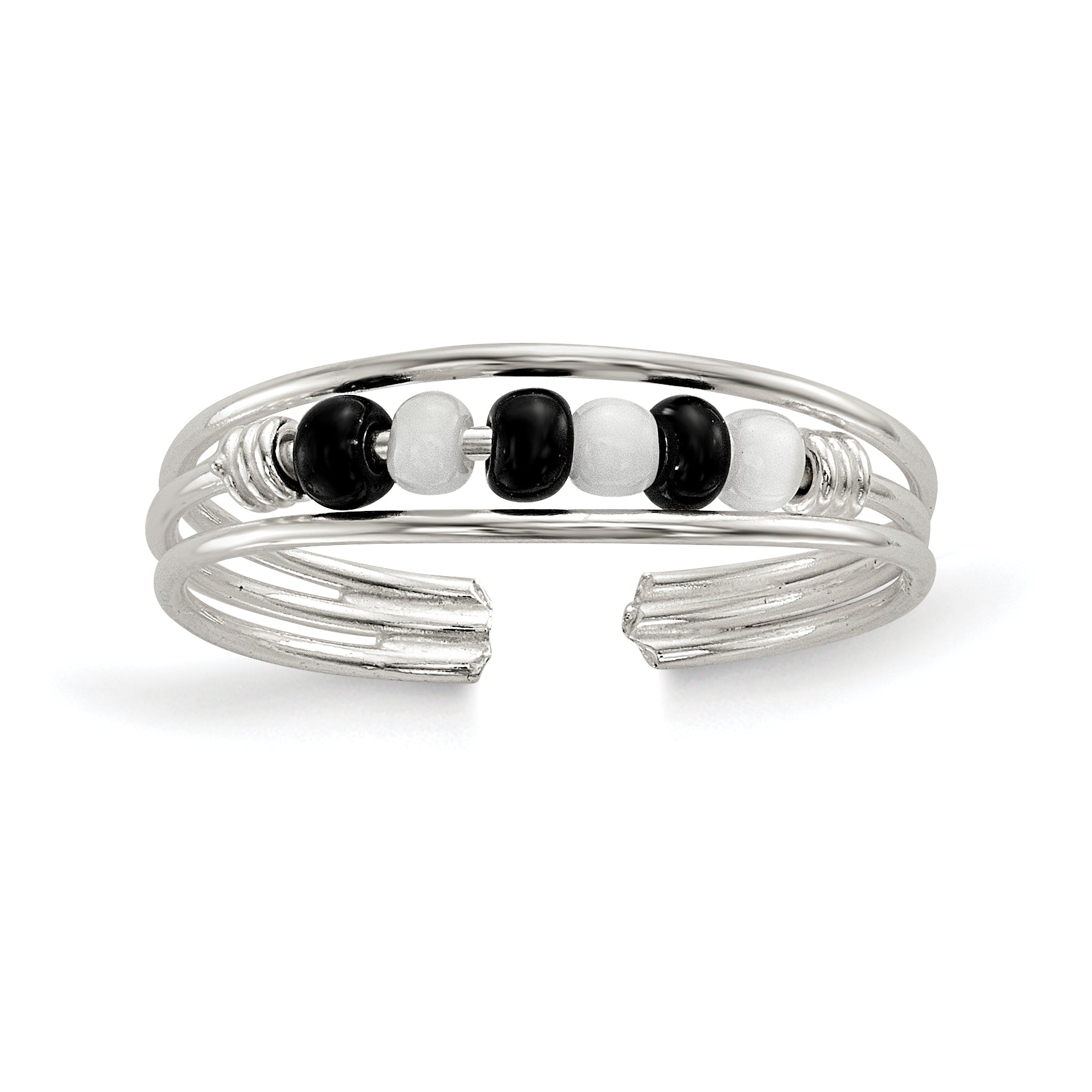 Sterling Silver Black & White Beaded Toe Ring