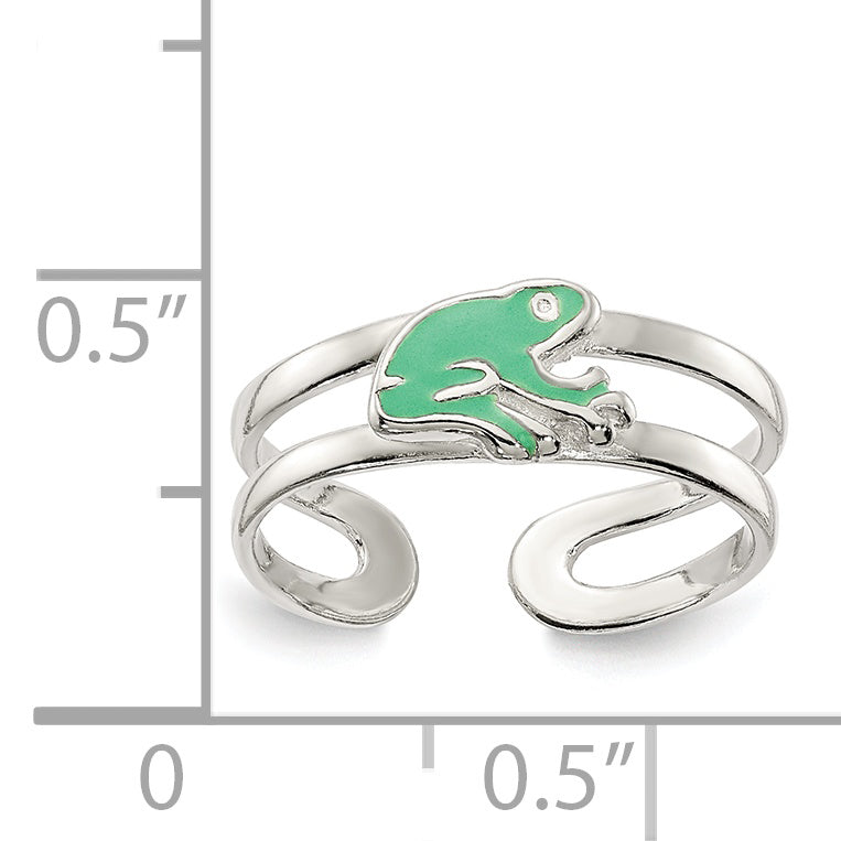 Sterling Silver Green Enameled Frog Toe Ring