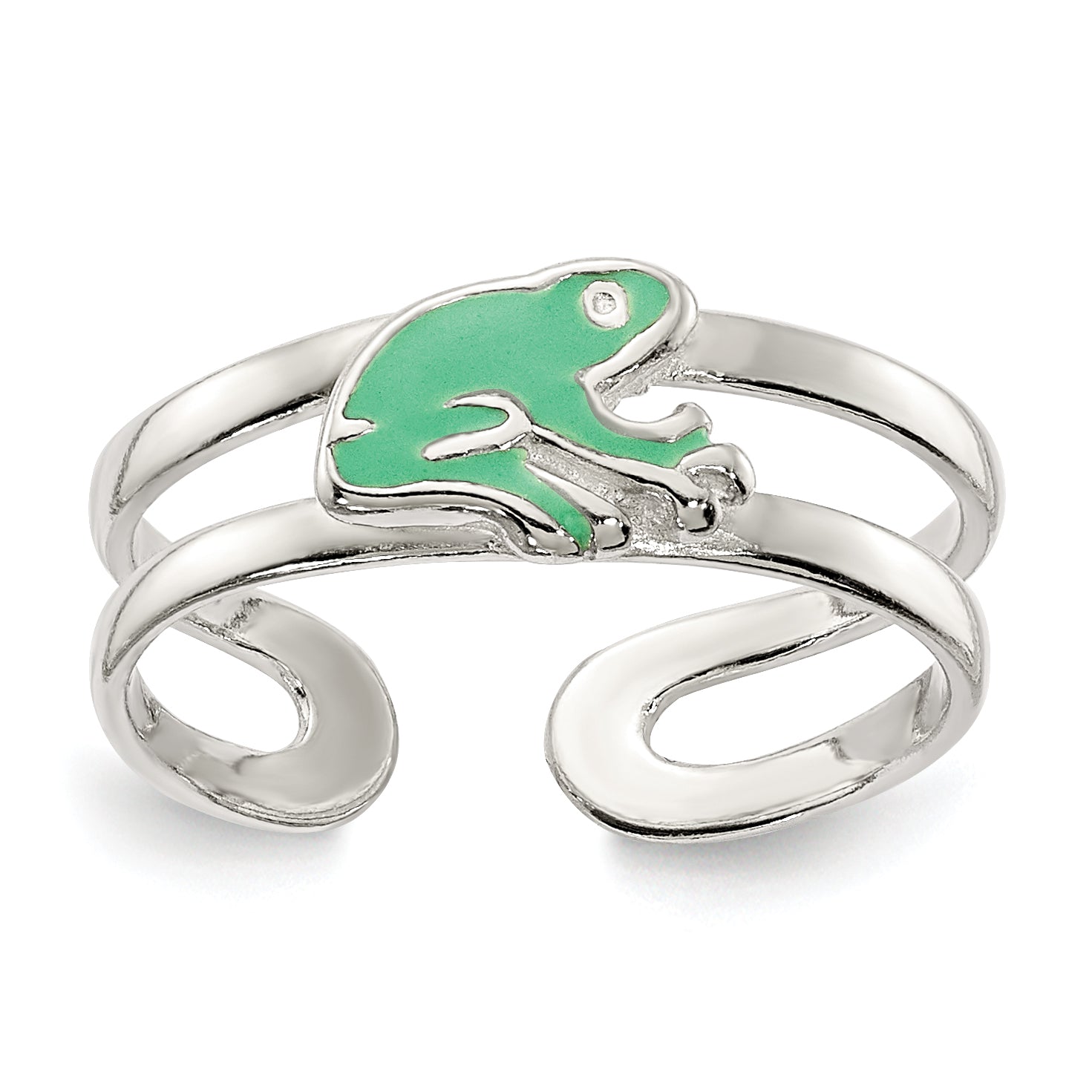 Sterling Silver Green Enameled Frog Toe Ring