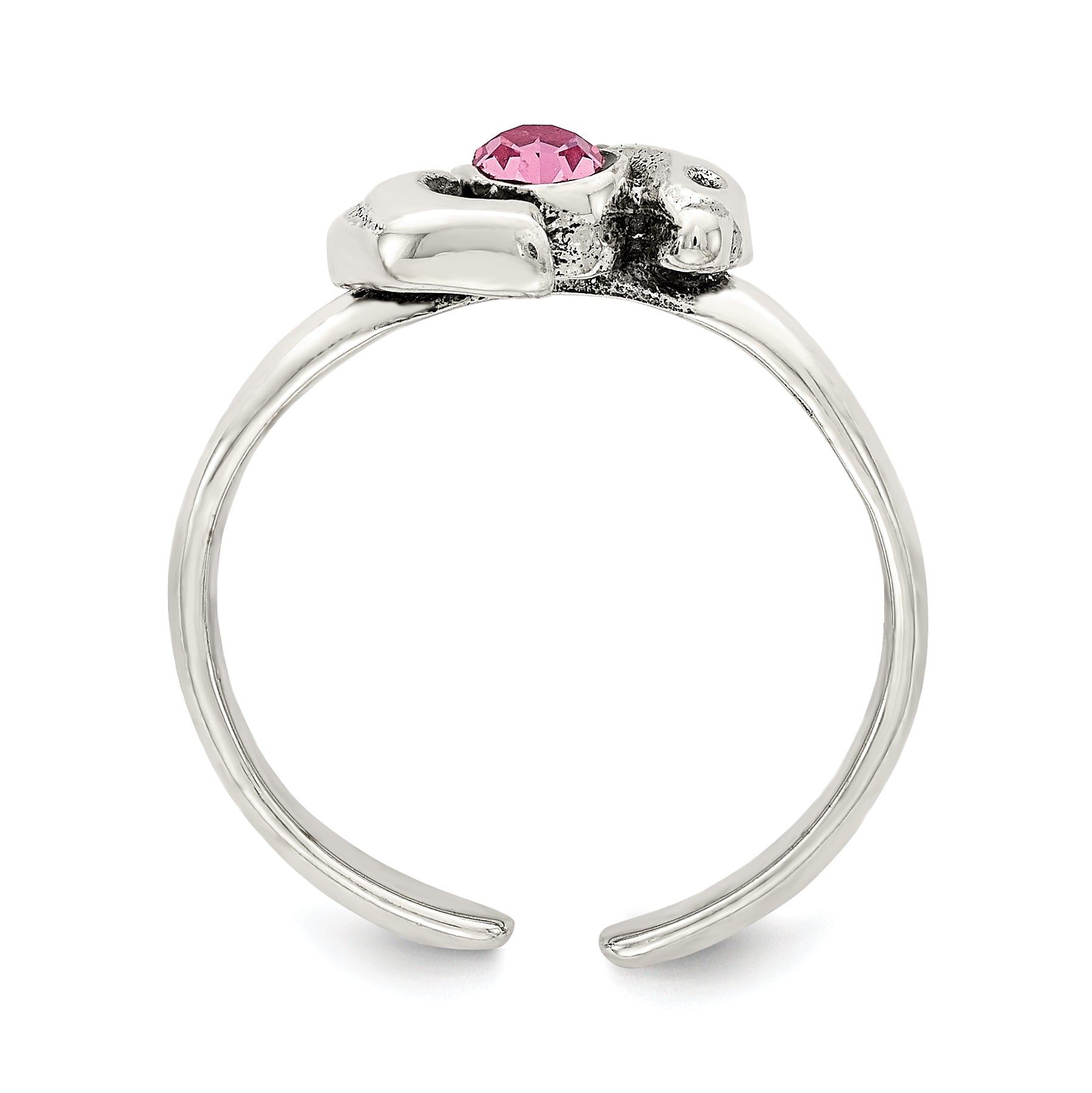 Sterling Silver Antiqued Pink CZ Dolphin Toe Ring