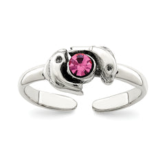 Sterling Silver Antiqued Pink CZ Dolphin Toe Ring