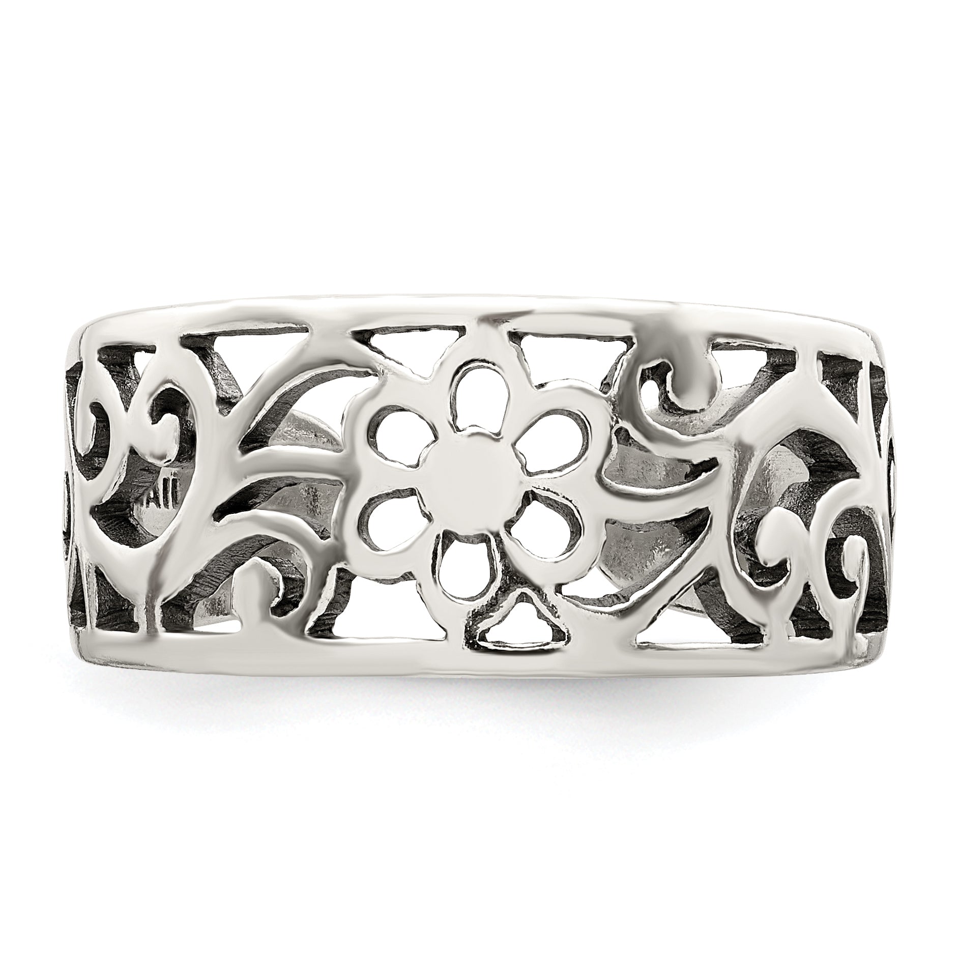 Sterling Silver Antiqued Floral Toe Ring