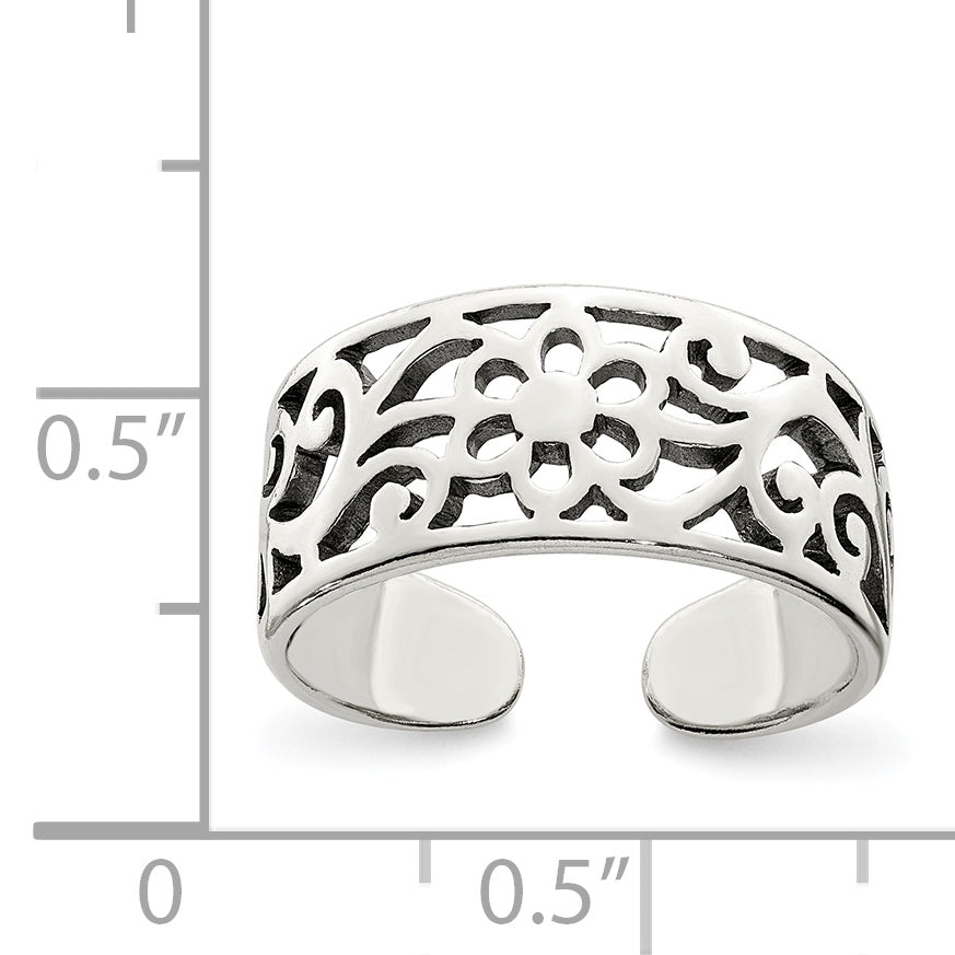 Sterling Silver Antiqued Floral Toe Ring