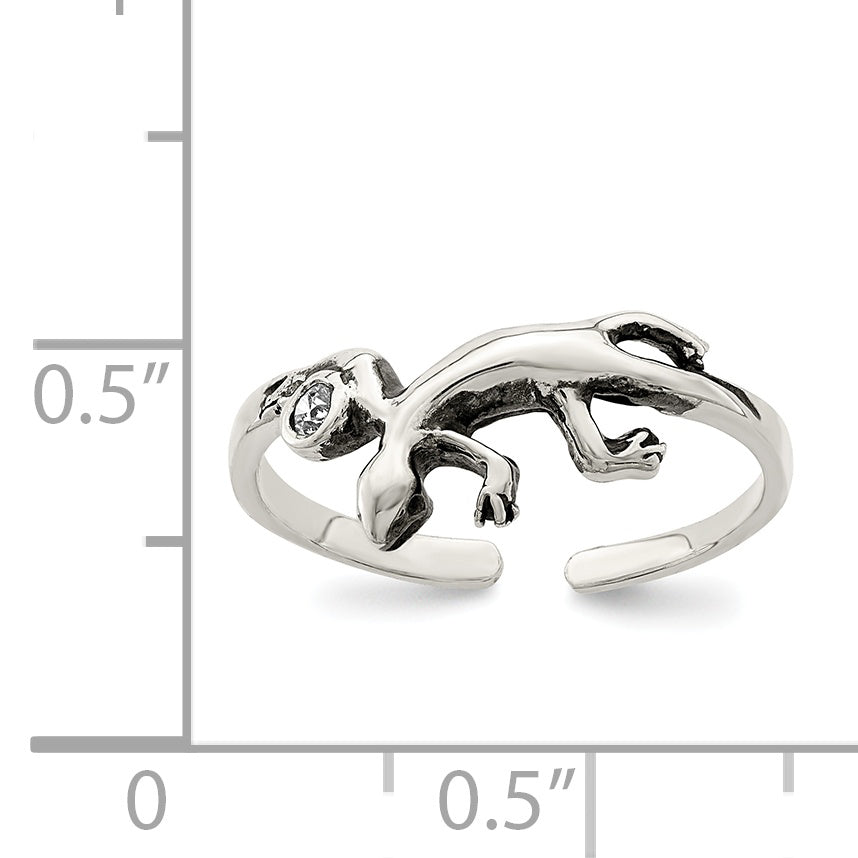 Sterling Silver Antiqued Lizard CZ Toe Ring