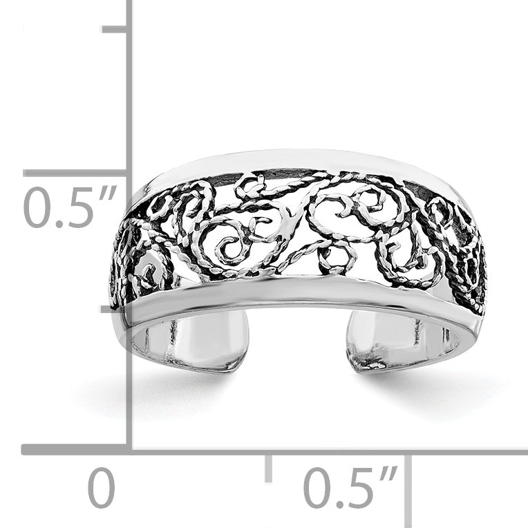 Sterling Silver Antiqued Floral Toe Ring