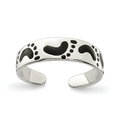 Sterling Silver Black Enameled Feet Toe Ring