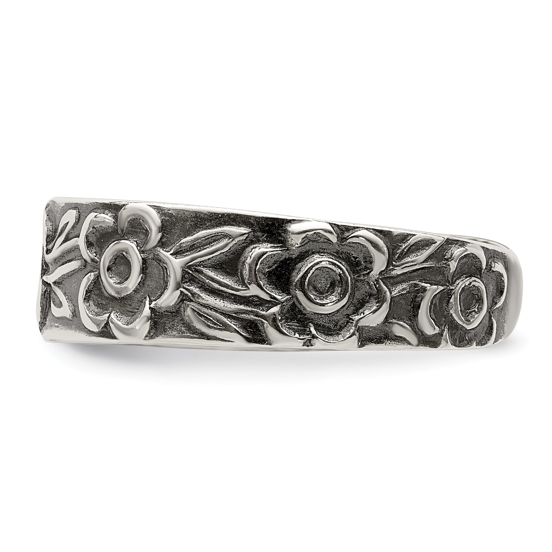 Sterling Silver Antiqued Flowers Toe Ring