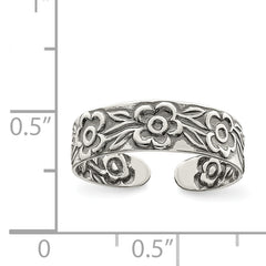 Sterling Silver Antiqued Flowers Toe Ring