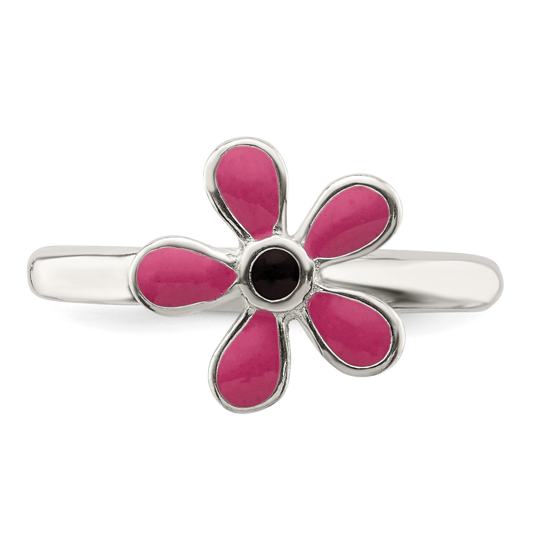 Sterling Silver Pink Enameled Floral Toe Ring