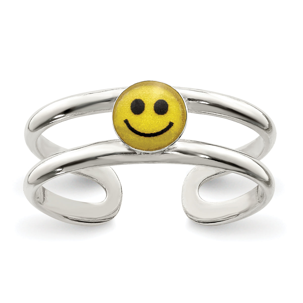 Sterling Silver Yellow & Black Enameled Smiley Toe Ring