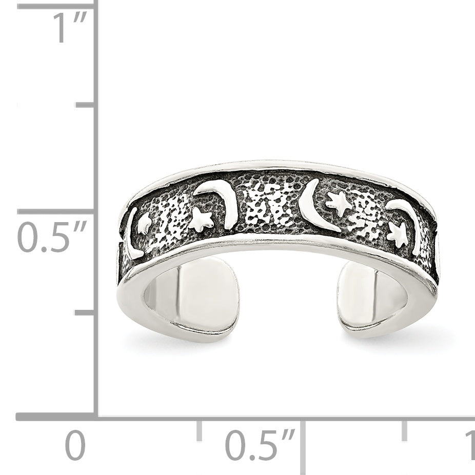 Sterling Silver Antiqued Moon & Star Toe Ring