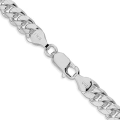 Sterling Silver Rhodium-plated 7mm Domed w/ Side D/C Curb Chain