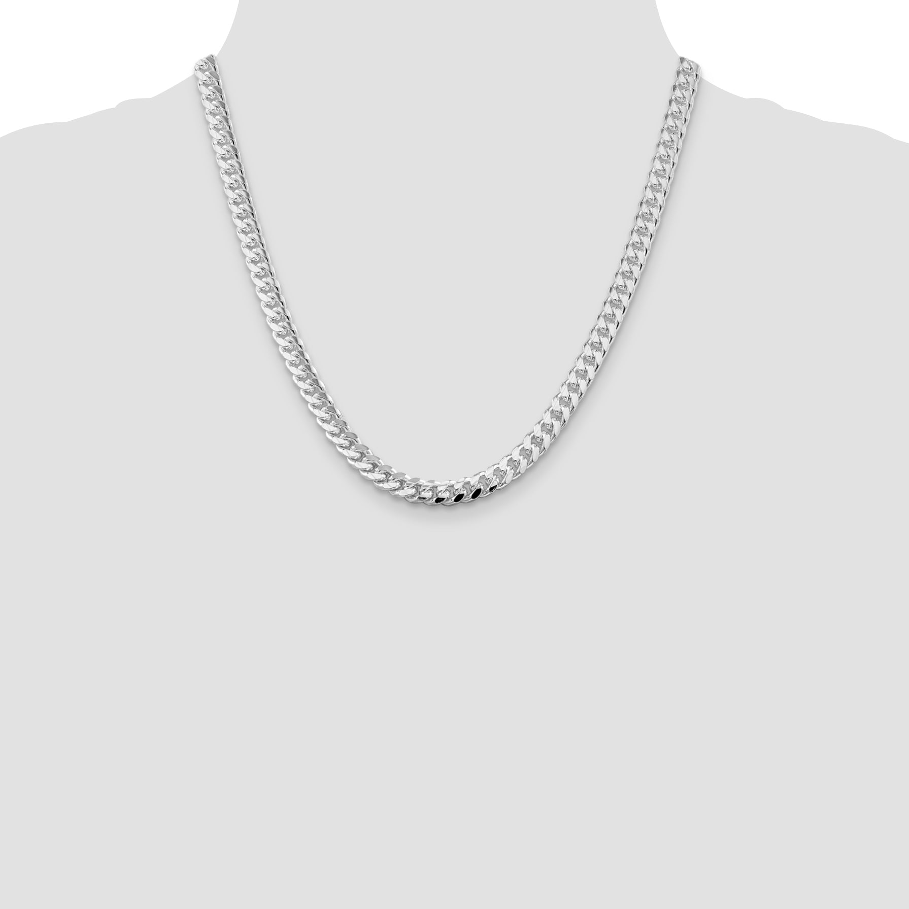 Sterling Silver Rhodium-plated 7mm Domed w/ Side D/C Curb Chain