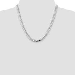 Sterling Silver Rhodium-plated 7mm Domed w/ Side D/C Curb Chain