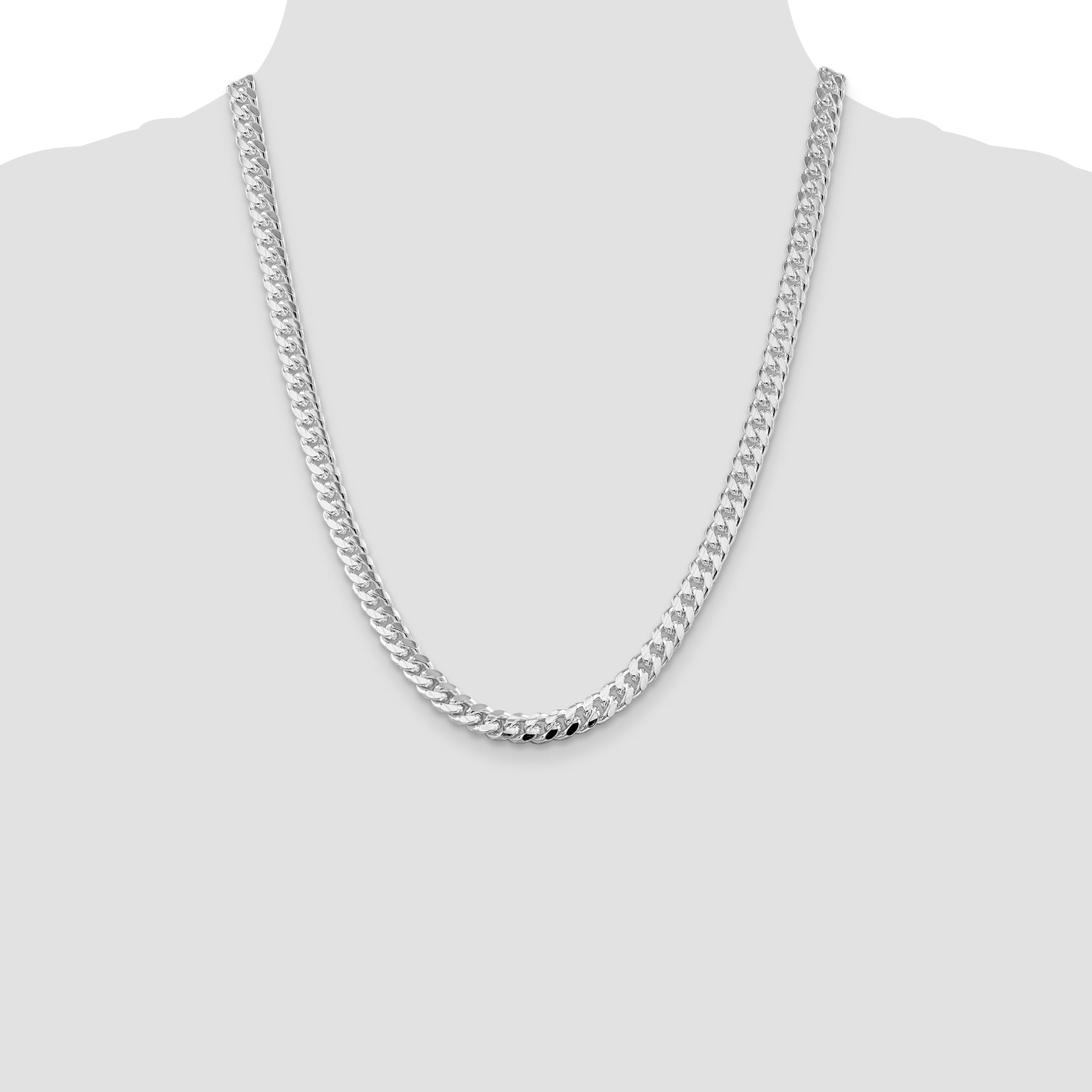 Sterling Silver Rhodium-plated 7mm Domed w/ Side D/C Curb Chain