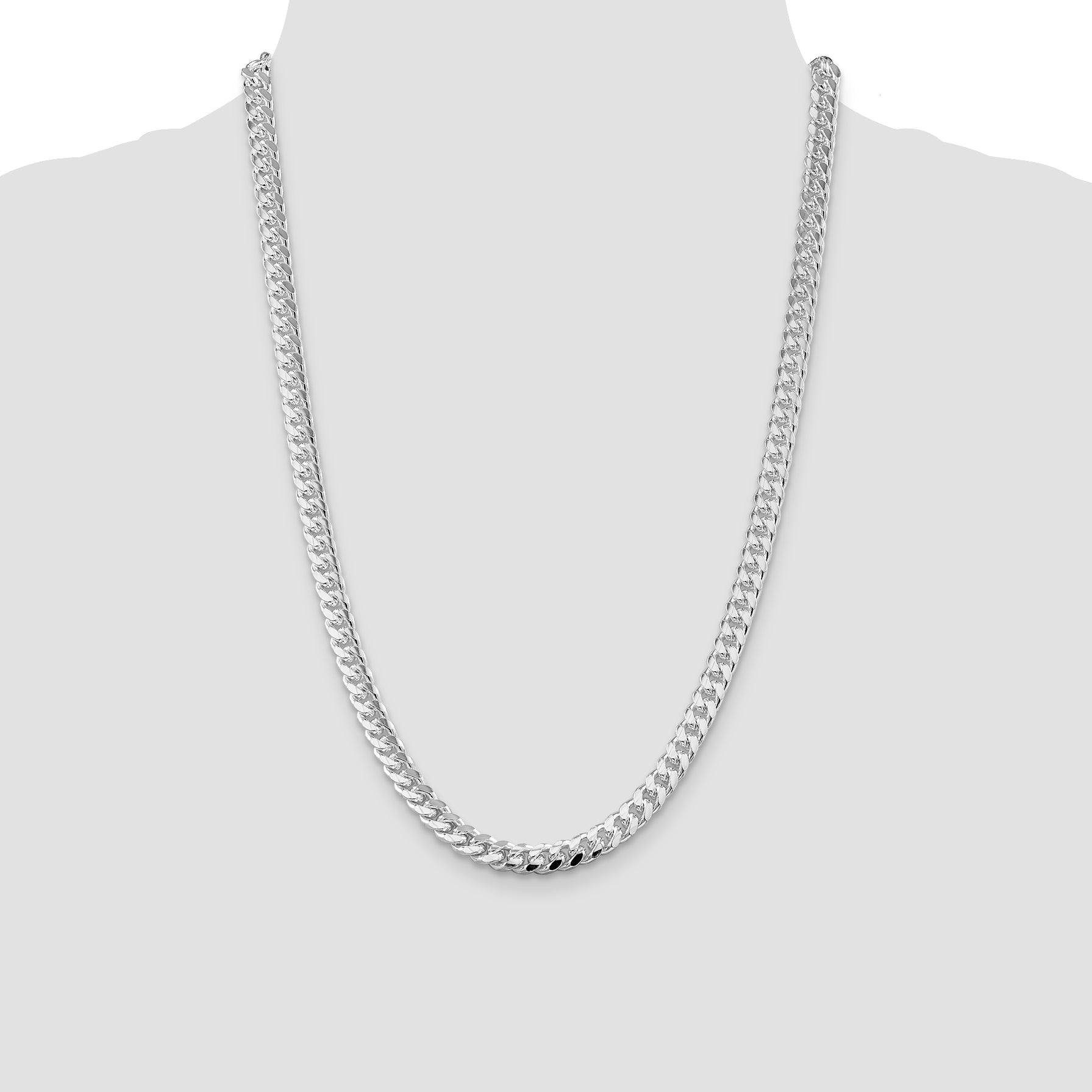 Sterling Silver Rhodium-plated 7mm Domed w/ Side D/C Curb Chain