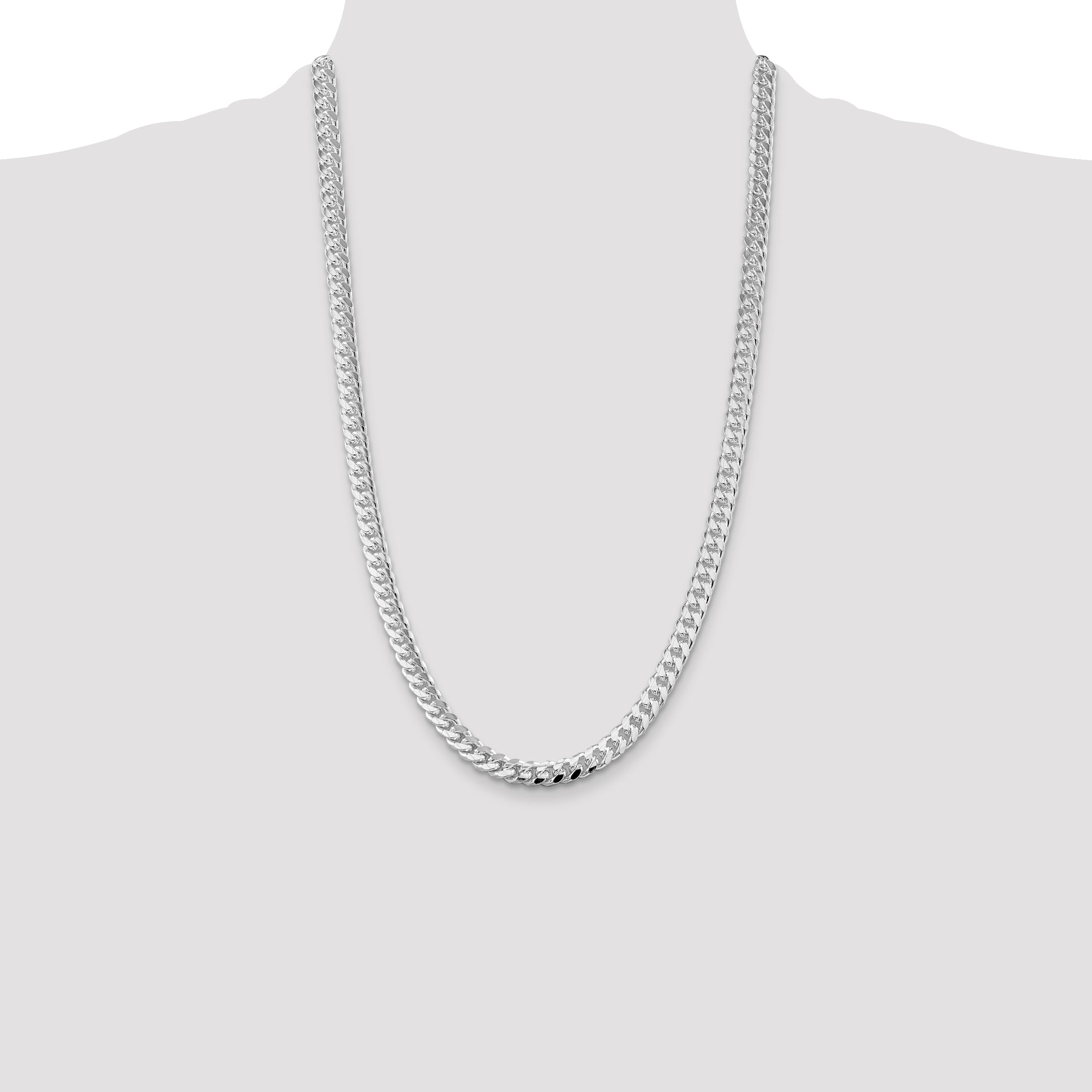 Sterling Silver Rhodium-plated 7mm Domed w/ Side D/C Curb Chain