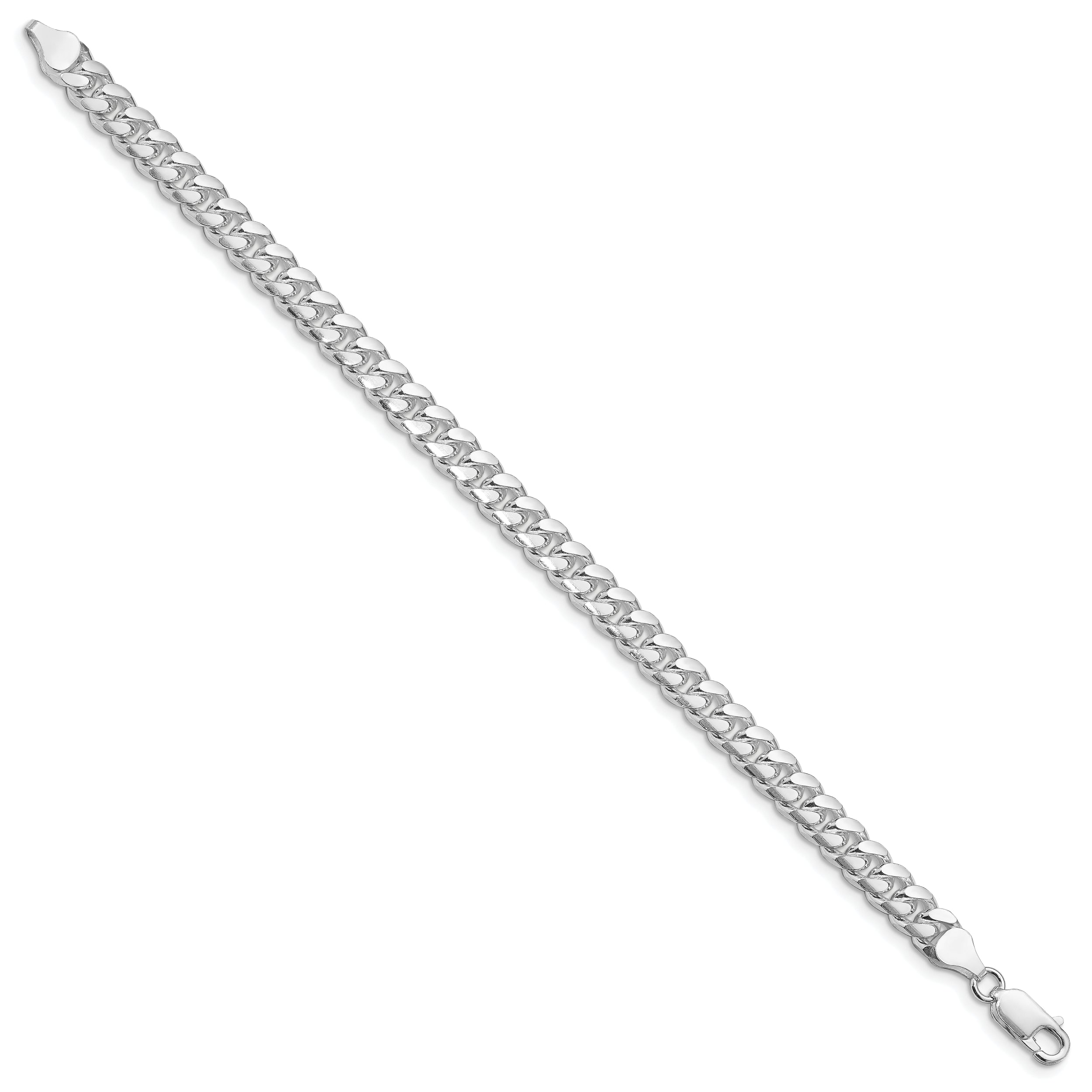 Sterling Silver Rhodium-plated 7mm Domed w/ Side D/C Curb Chain